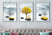 Set of three wooden wall hangings measuring 30 × 40 cm each for stylish home and office wall décor.
