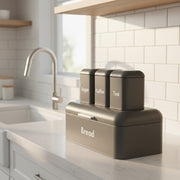 Nordic style bread bin and three canister storage set