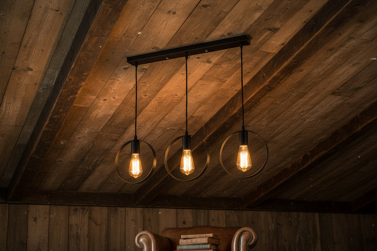 Black iron 3 light pendant lamp with E27 holders for modern indoor ceiling lighting