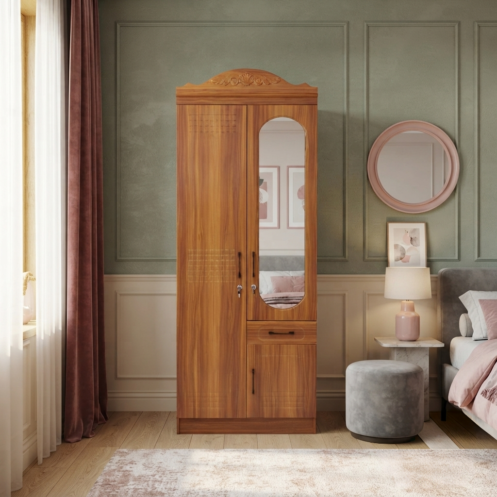 2 Door Wooden Wardrobe with Mirror 185 × 80 × 45cm WD1006 2