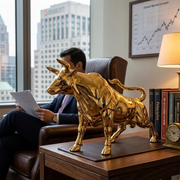 Golden resin charging bull sculpture for luxury home and office décor
