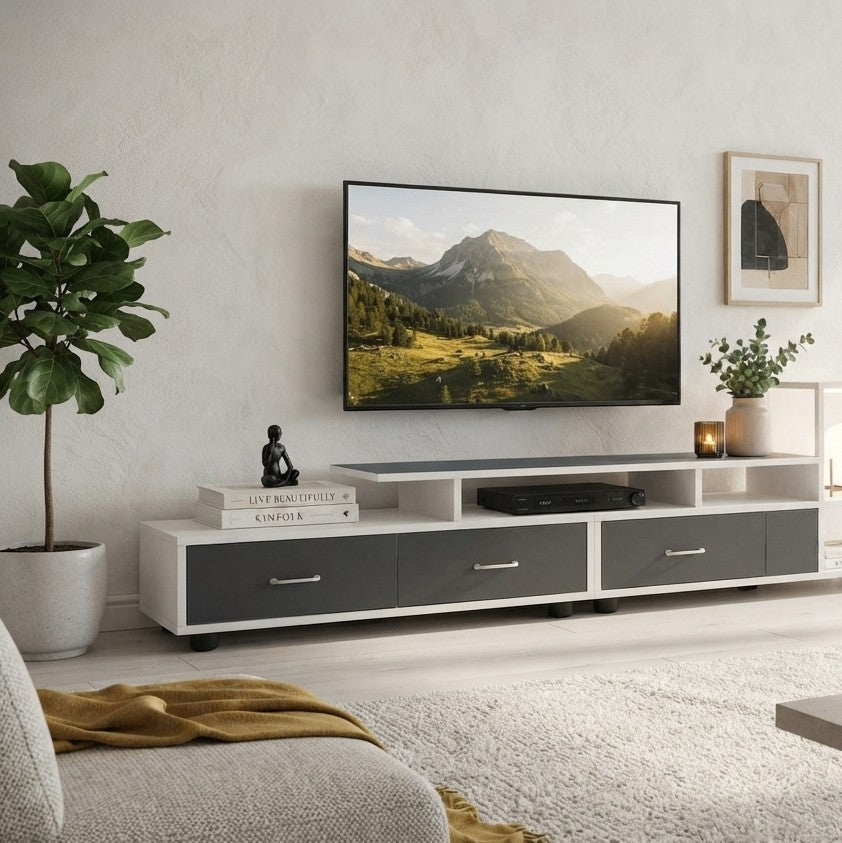 Extendable TV Stand with Drawers and Shelves
