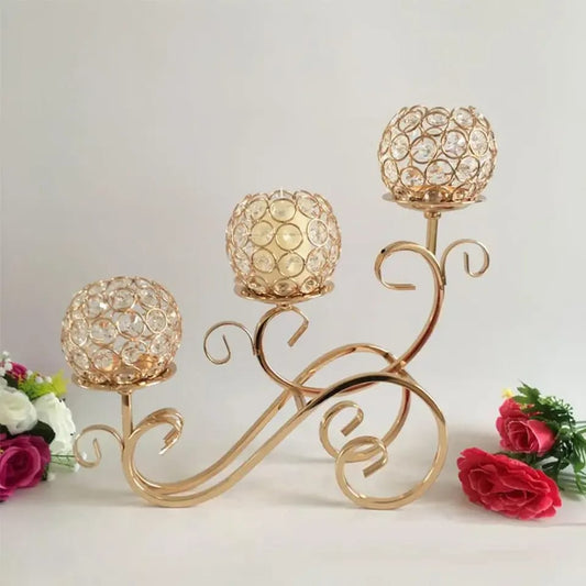 Elegant 3-arm candle holder for tabletop or mantelpiece décor, holding three candles for ambient lighting.