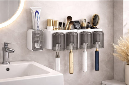 Toothbrush Holder And Toothpaste Dispenser Set With 4 Cups