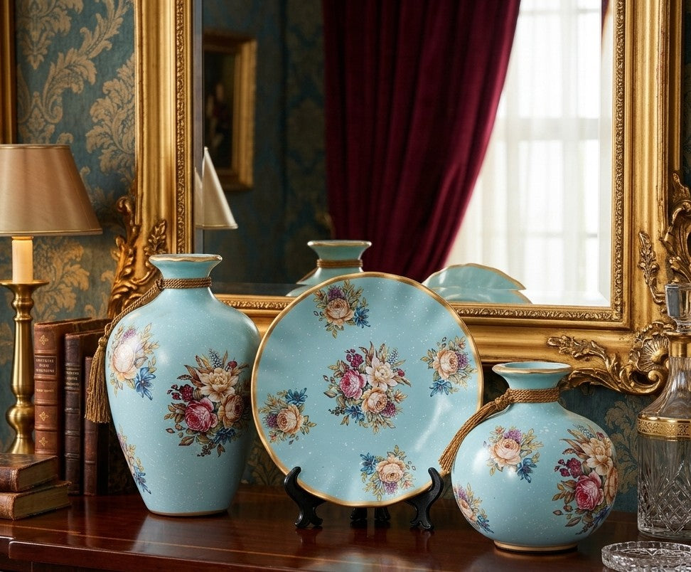 3Pc Hand-Painted Ceramic Flower Vase Set