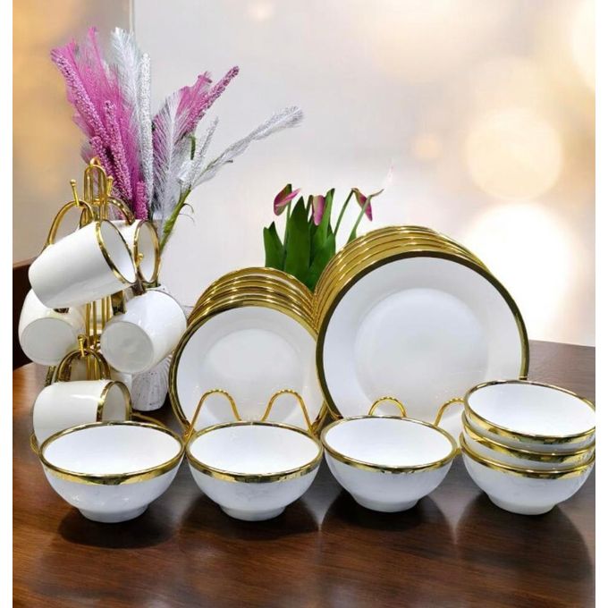 24 Piece Gold Ring Ceramic Dinner Set