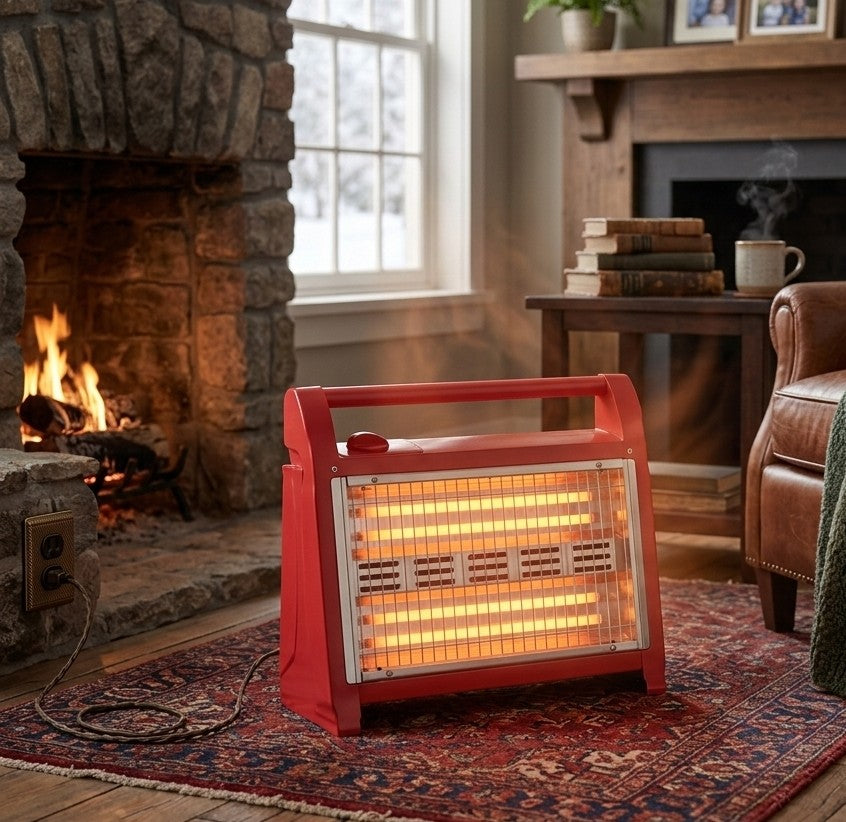 1600W electric infrared quartz heater with fan, humidifier, adjustable thermostat, and overheat protection for room heating