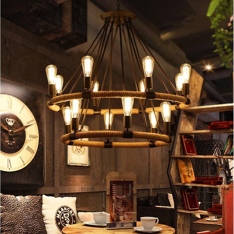 Vintage, Hemp Rope, 14  bulb Chandelier
