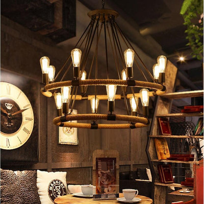 Vintage, Hemp Rope, 14  bulb Chandelier