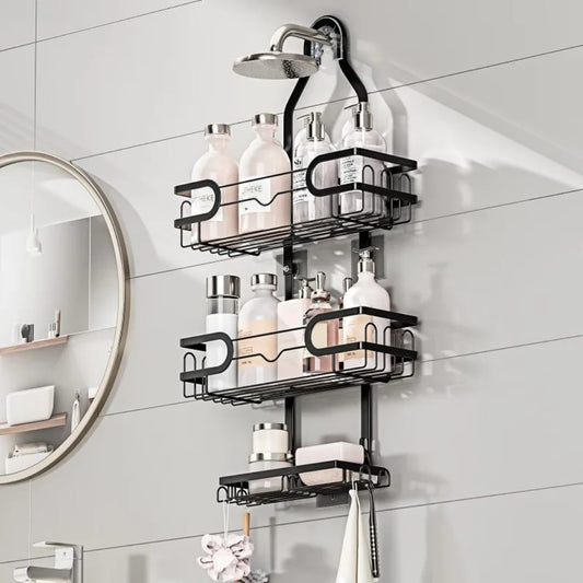 Wall-mounted metal shower organizer rack