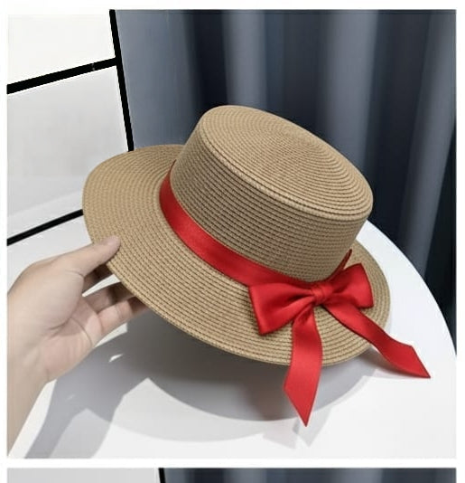Summer Hats with Belt & Removable Christmas Red Ribbon