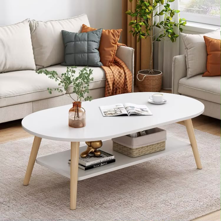 2 Tier Wooden Coffee Table with Storage Shelf 120 × 60 × 42 cm