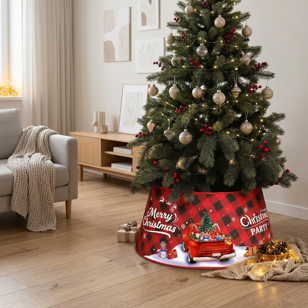 3D Christmas Tree Collar Skirt and Decorative Tree Base Cover