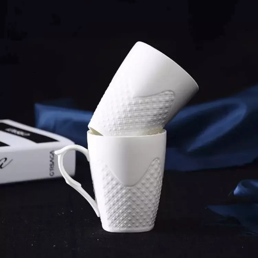 Plain white ceramic cups set of six with 420 ml capacity.