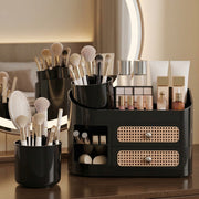 Black ABS Makeup Storage Organiser with Rotating Brush Holder for Dressing Tables and Vanity Areas available in Nairobi, Kenya