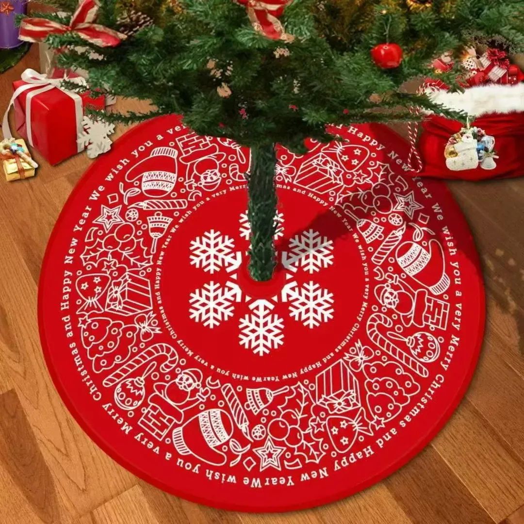 Red Christmas Tree Skirt With Snowflake Design