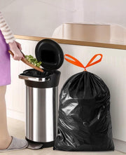 100 Piece pack of extra strong drawstring trash bags with leak-resistant material for household and office waste disposal