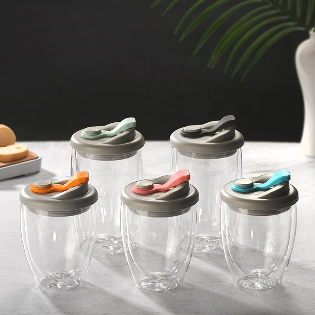 Double Wall Glass Cup With Airtight Lid