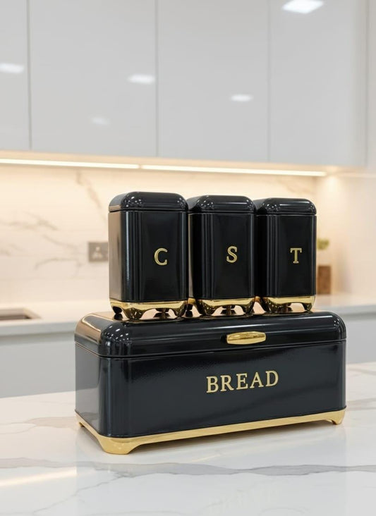 Nordic Bread Bin With 3 Canister Set