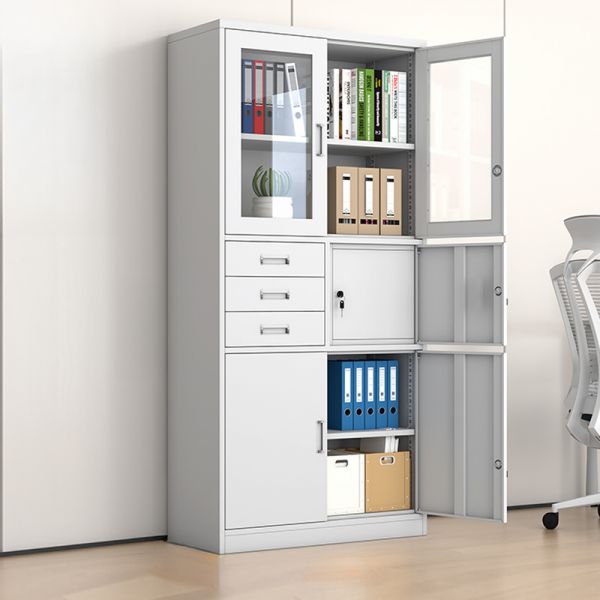 Metallic office cabinet with built-in safe for secure document and office storage