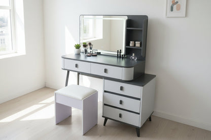 LED Dressing Table with Drawers, Shelves, and Stool