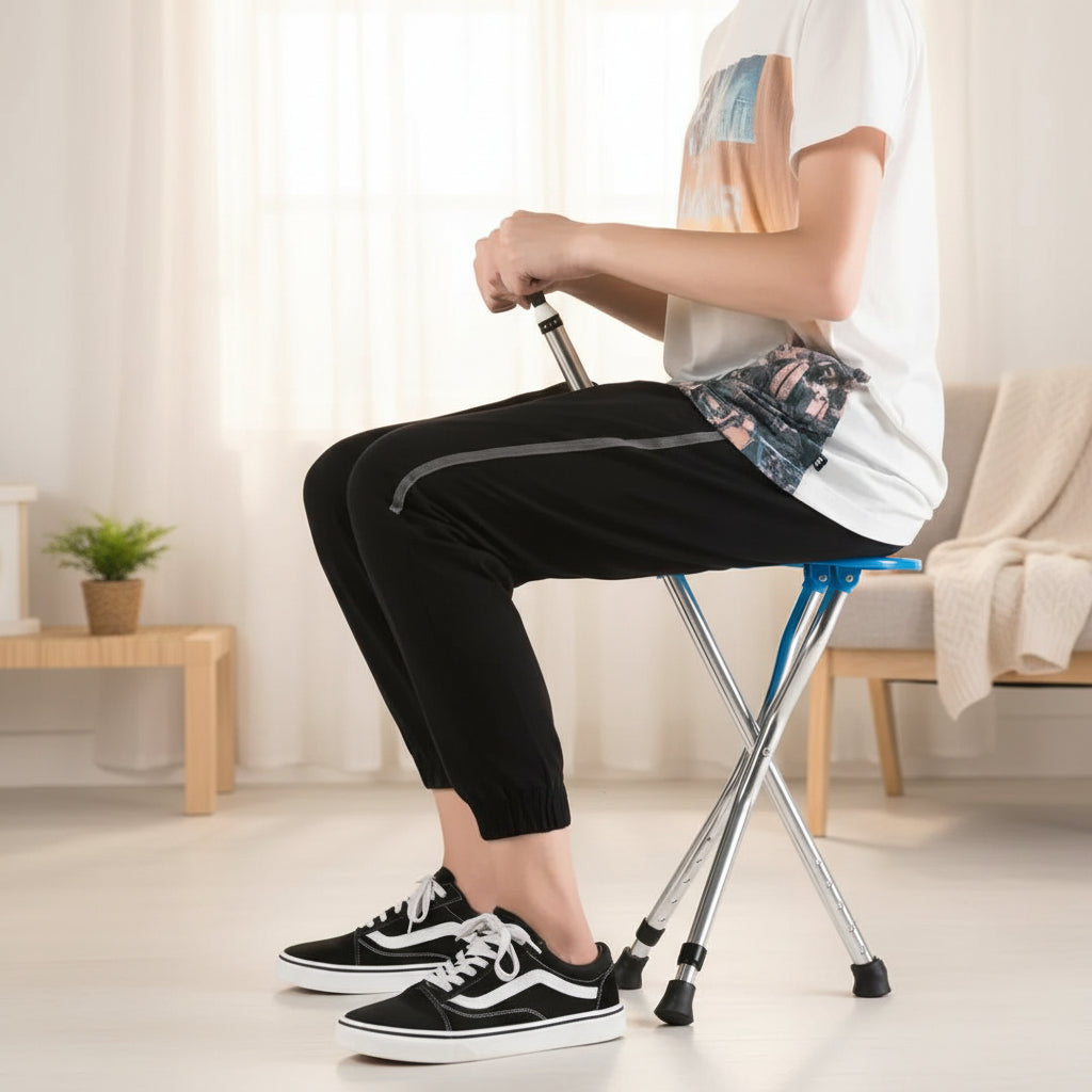 Generic Walking Stick With Foldable Seat For Elderly And Disabled