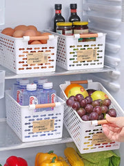 Plastic storage basket with cover for organizing fruits, vegetables, and household items