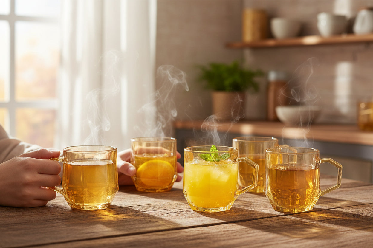 6-Piece gold tea cups set 300 ml for serving tea and coffee