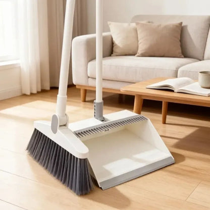 White rotating long broom with floor dustpan, 360-degree cleaning set for corners and edges. 🧹✨