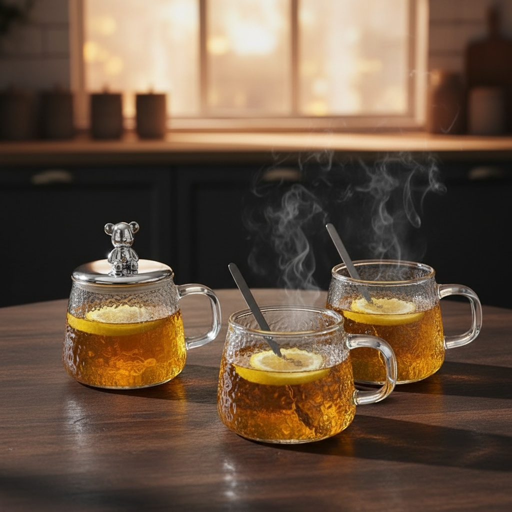 250ml Borosilicate Glass Cup with Lid & Spoon