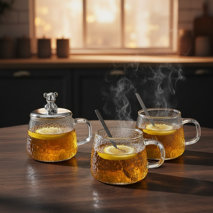 250ml Borosilicate Glass Cup with Lid & Spoon