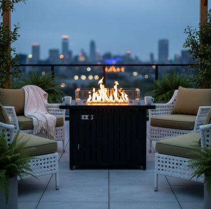 Outdoor Propane Gas Fire Pit Table 50,000 BTU with Glass Wind Guard