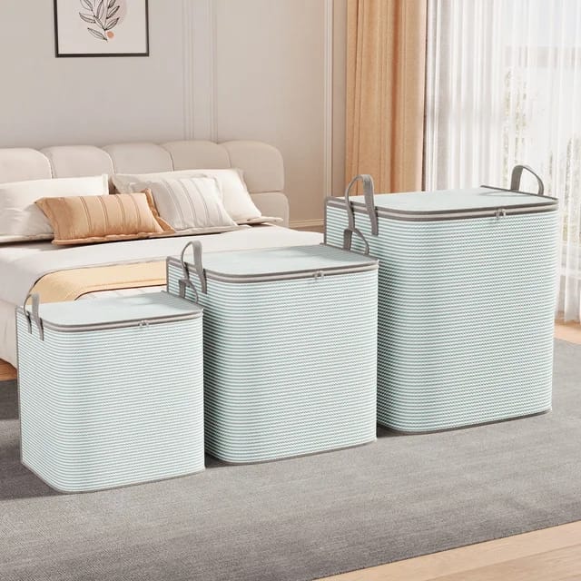 Striped Quilt Duvet Closet Organizer Storage Bags Set of 3