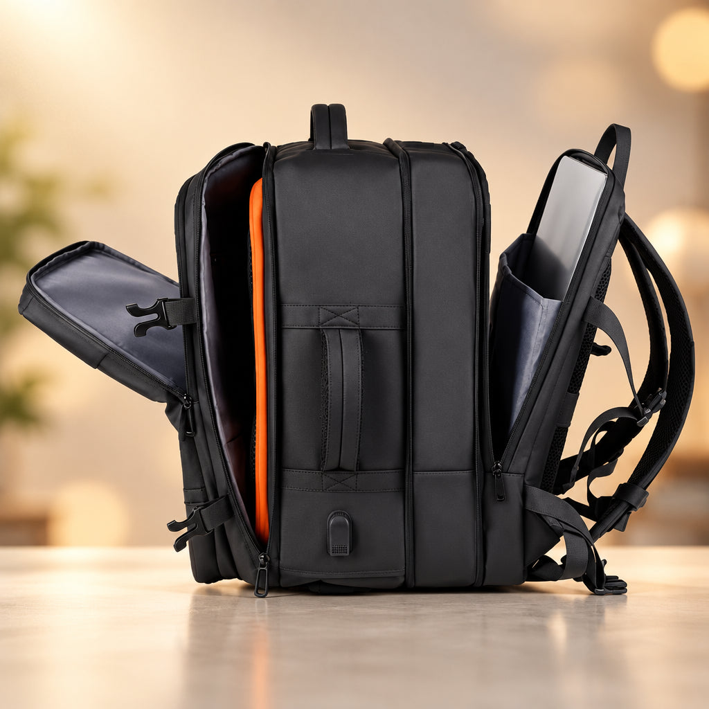 Multifunctional Expandable Unisex Backpack Black and Grey