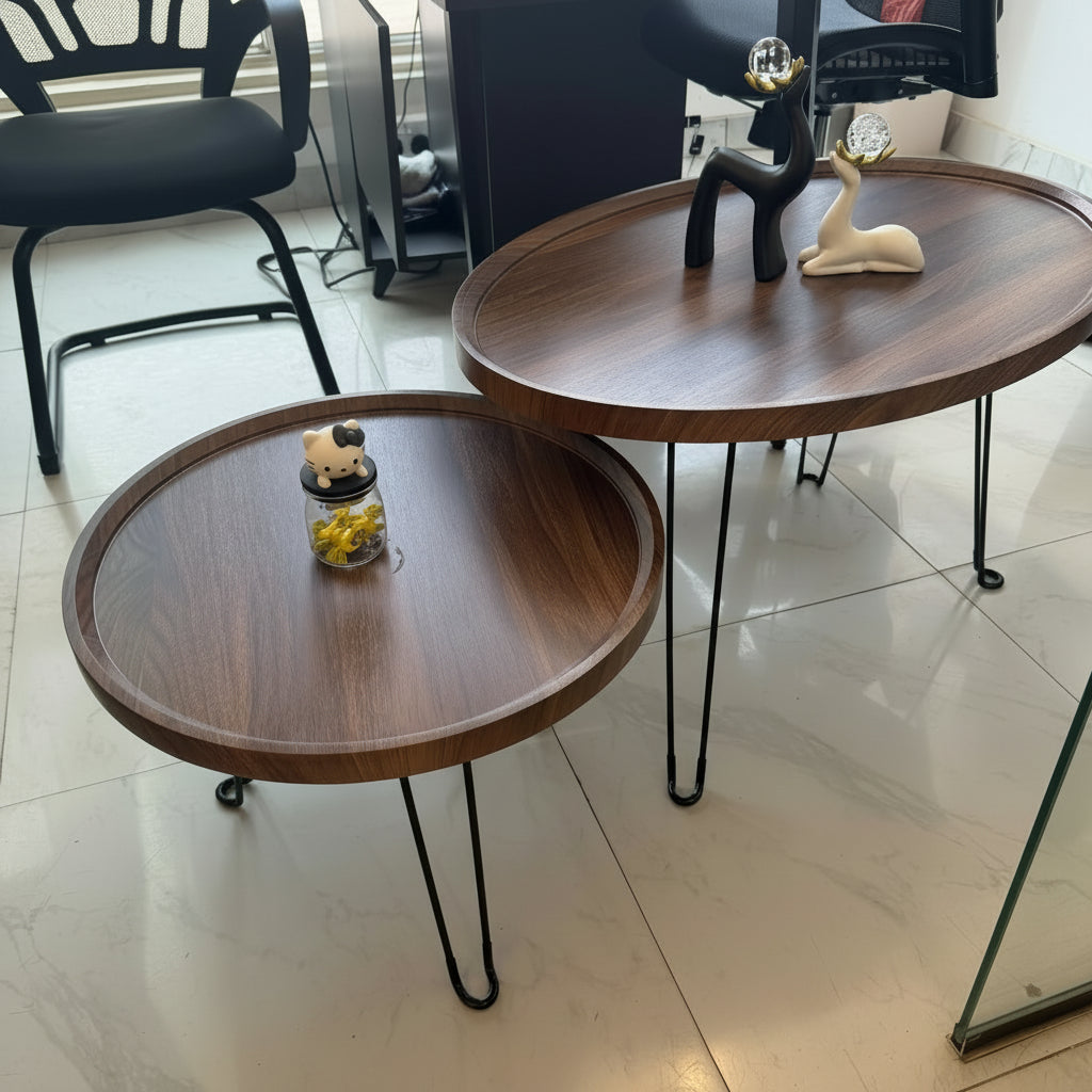 Foldable 2 in 1 Nesting Coffee Table Set Walnut Finish