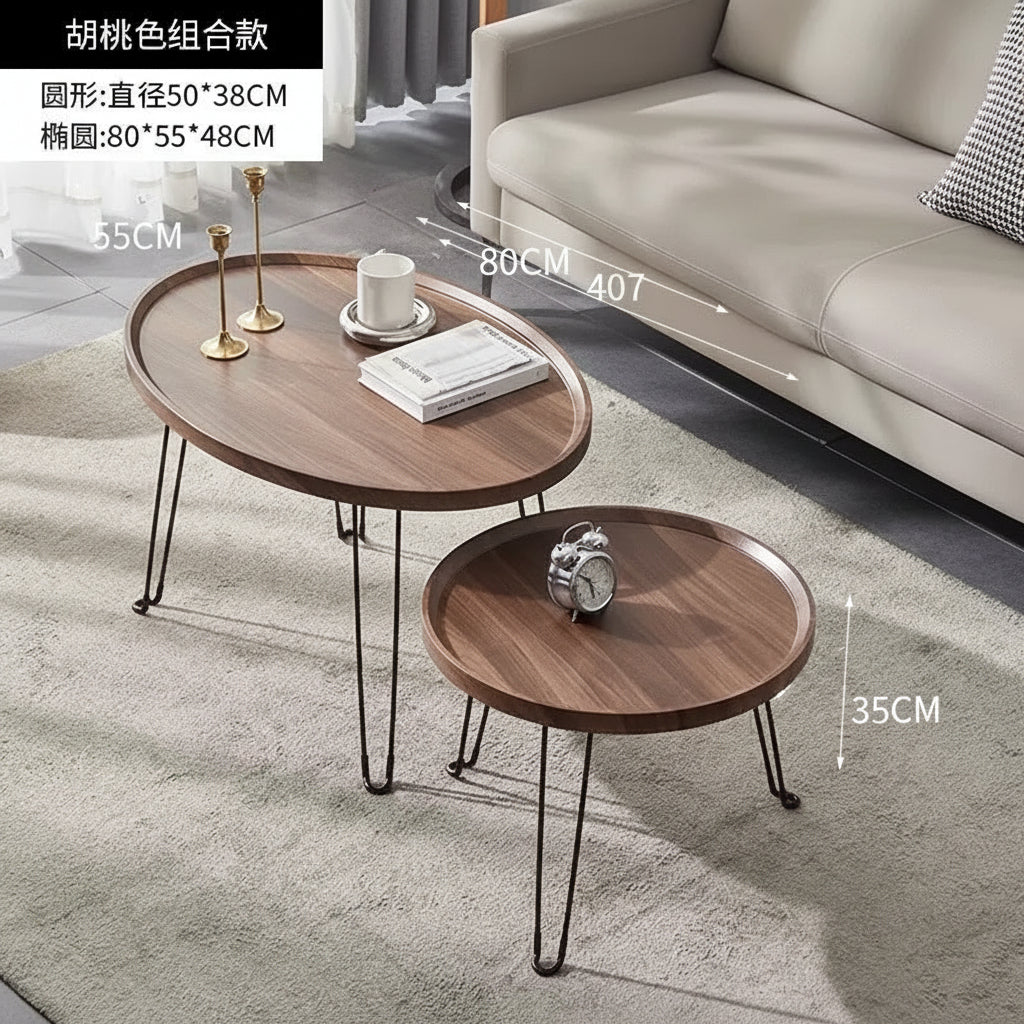 Foldable 2 in 1 Nesting Coffee Table Set Walnut Finish
