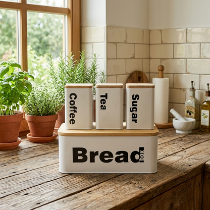 Bread Bin With 3 Canister Set