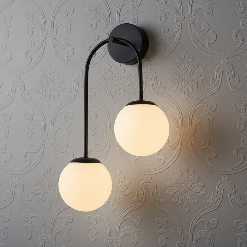 Dual Globe Curve Wall Light – Black Finish-PL 1154-02-RT-BK
