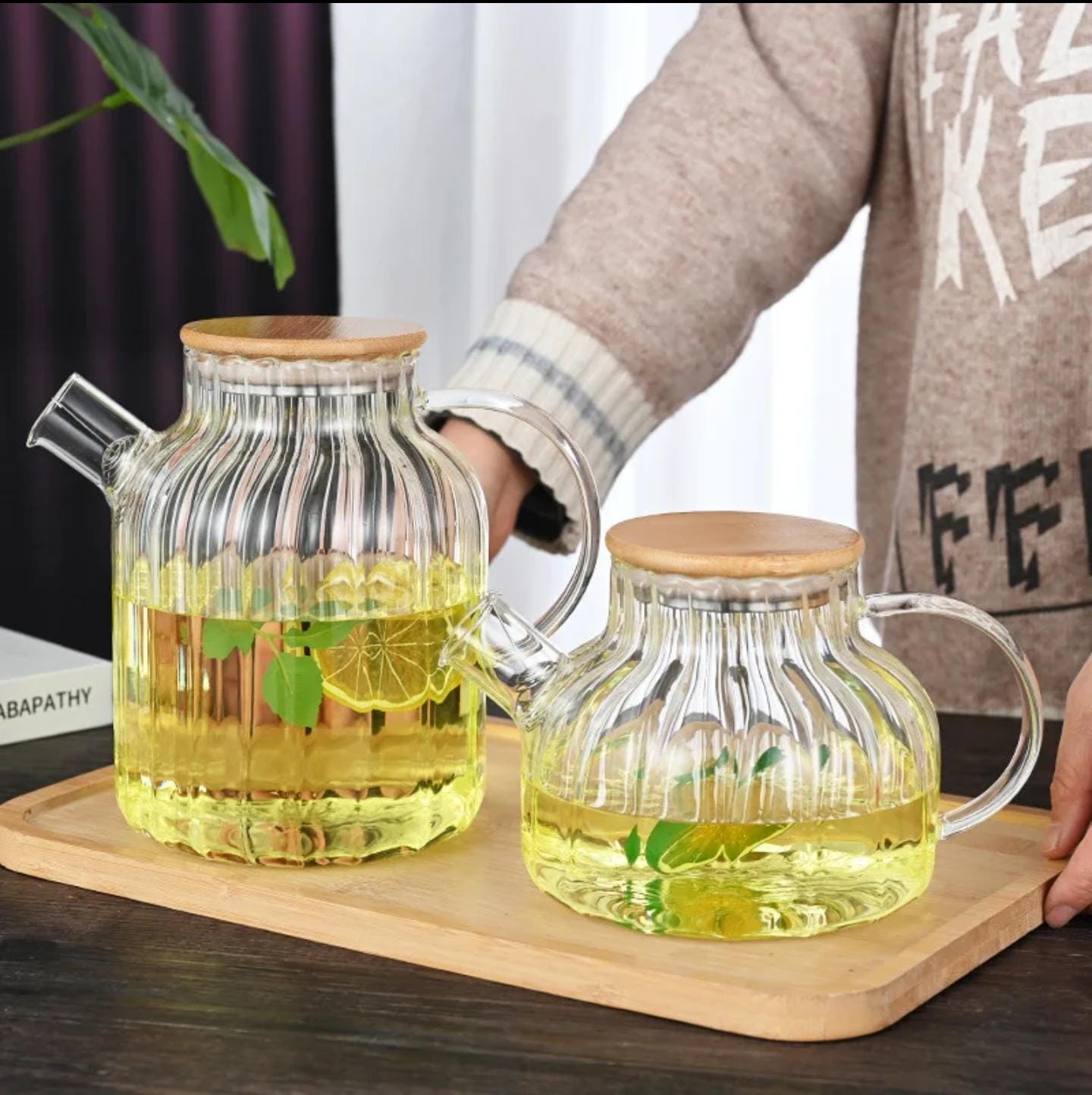 High Borosilicate Ribbed Glass Teapot