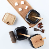 10in1 Ceramic Jars with Wooden Tray, Lids & Spoons