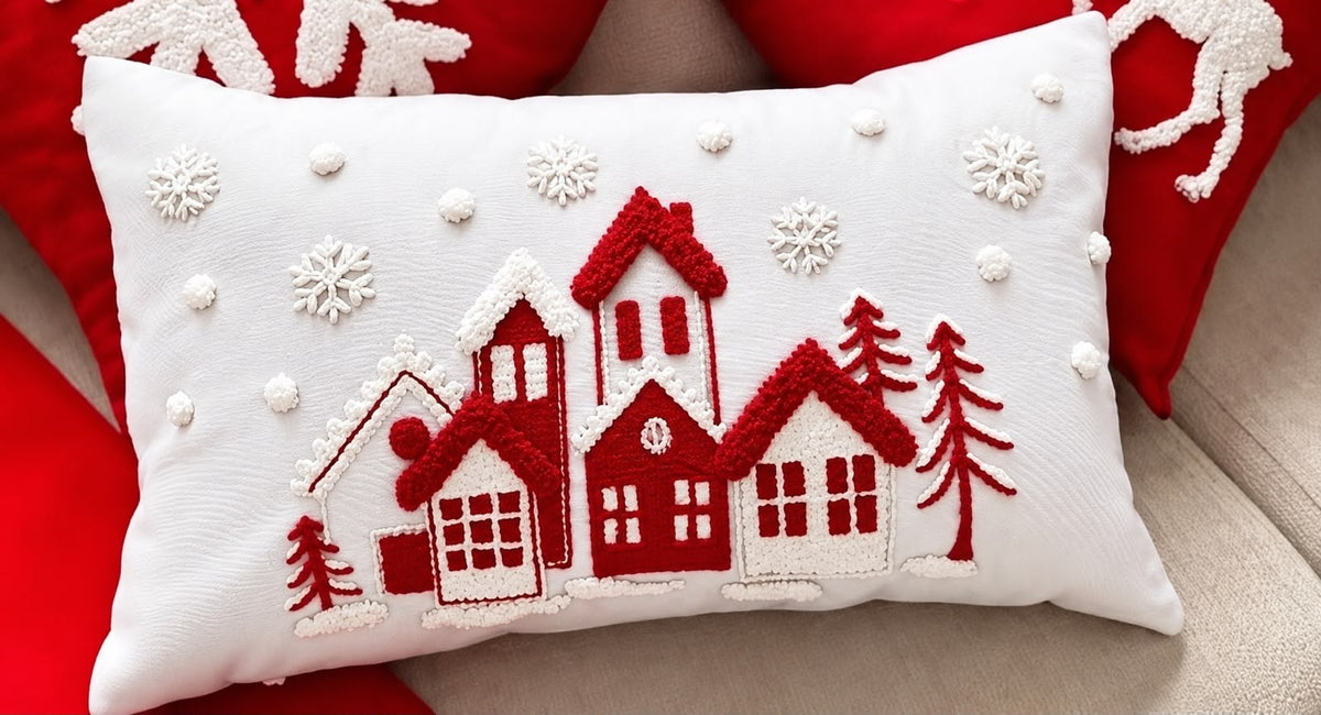 4Pcs 30 × 50cm Embroidered Christmas Cushion