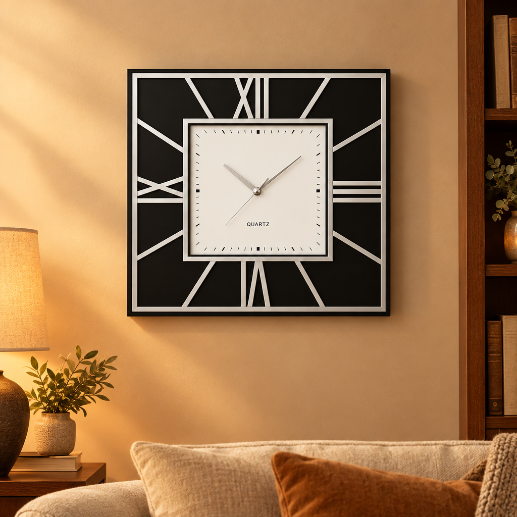 50cm Silver Wall Clock for Living Room Bedroom Hallway and Office Wall Décor