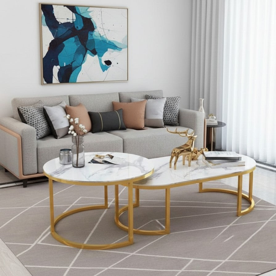 Glass top nesting coffee table set 