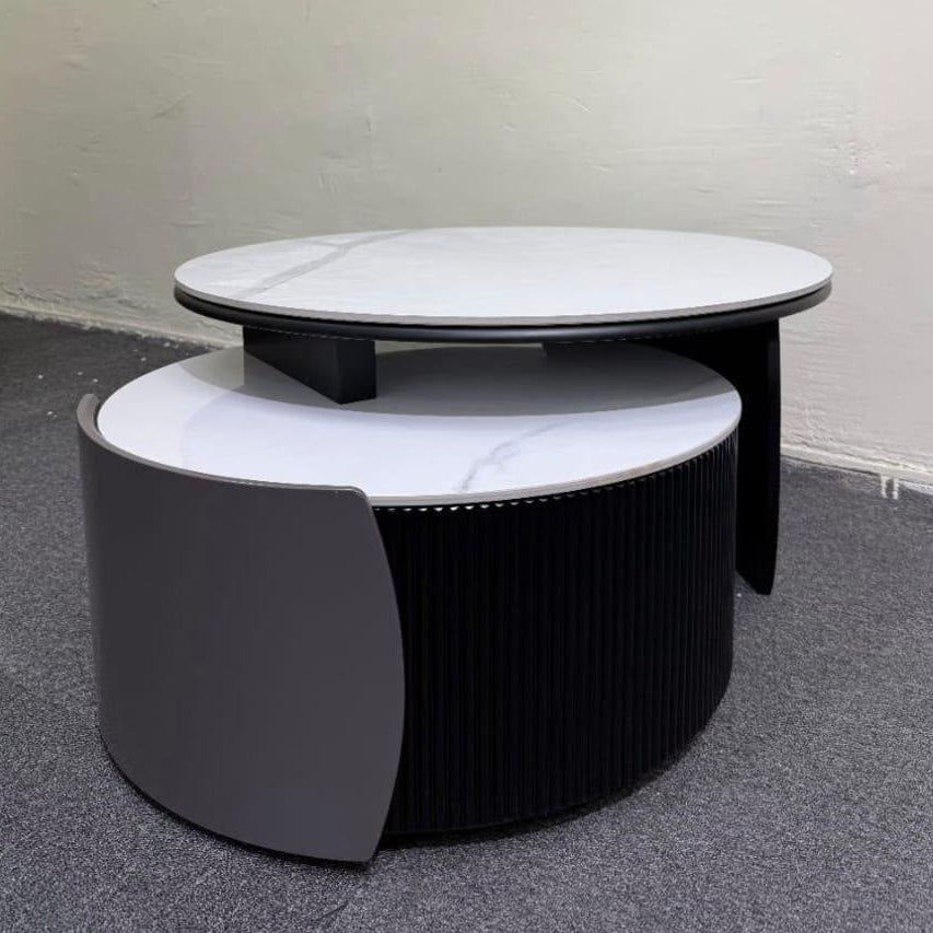 Marble Top Nesting Coffee Table with Storage Drawer