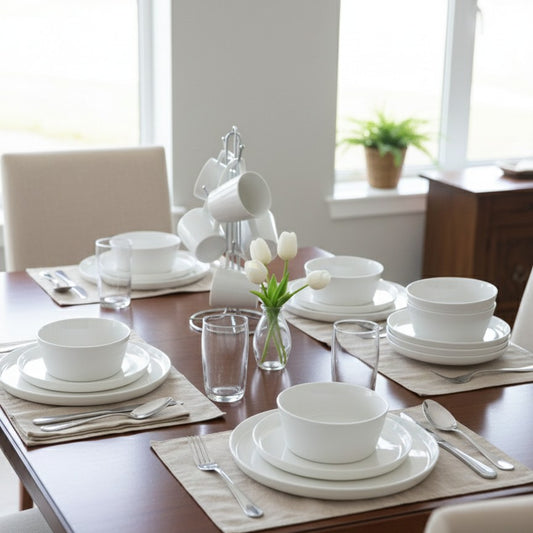 Plain white 24-piece dinner set for everyday and formal dining.