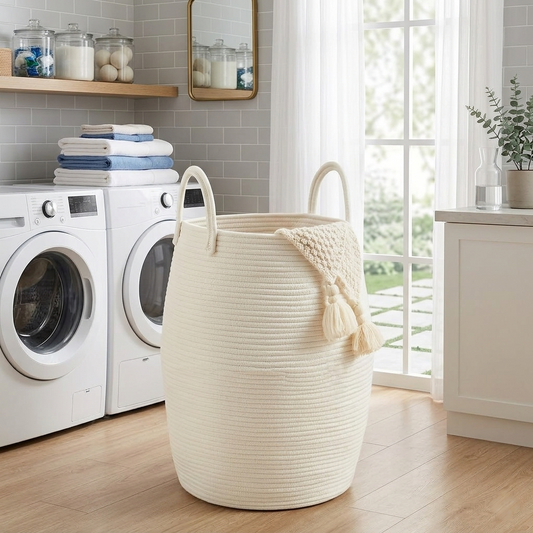 Cotton Rope Woven Basket With Handles