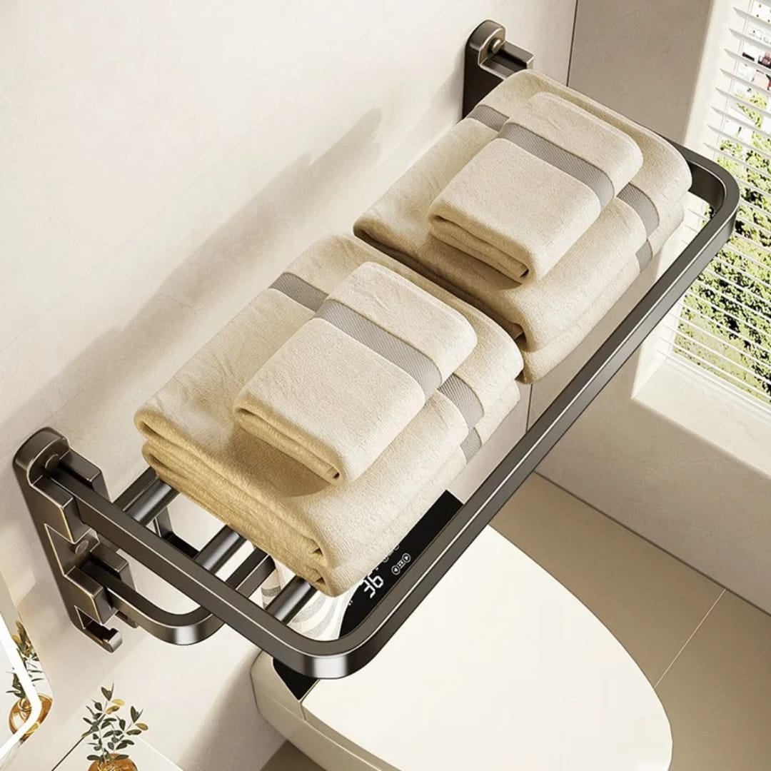 7pcs Black Aluminum Bath Towel Storage Rack Set