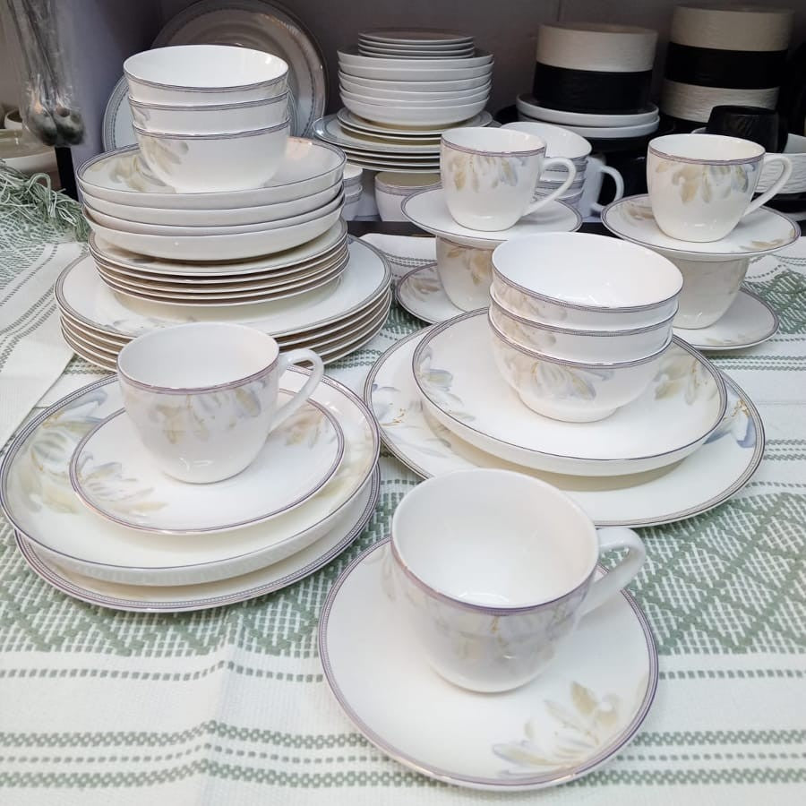 36Pc Ceramic Dinner Set with White Floral Design
