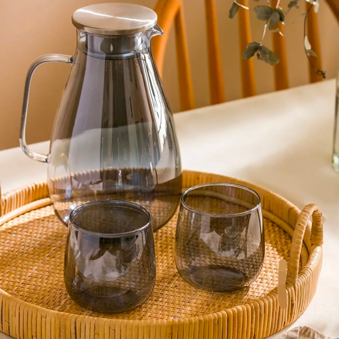 7 Piece Smoky Grey Glass Jug and Tumbler Set