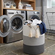 Large cotton rope woven storage basket with handles for stylish home organization
